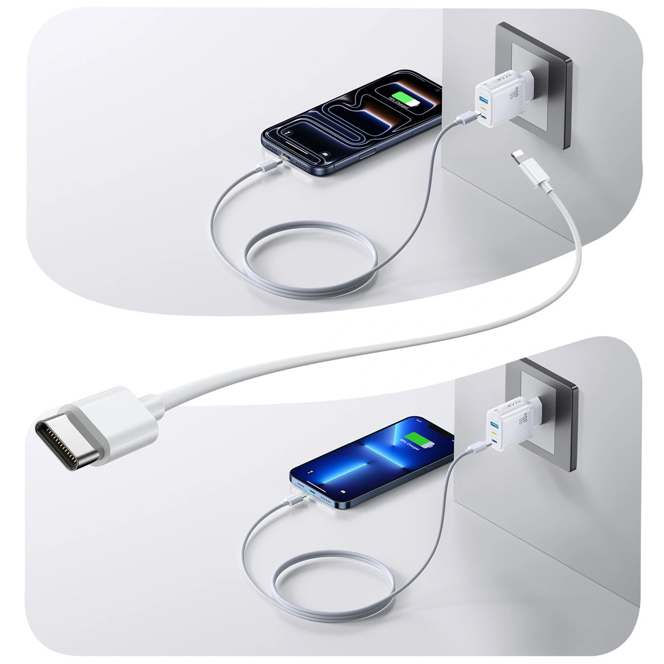 Joyroom JR-TG6 nettadapter, 30W, 3A, 1 x Lightning - 1 x USB-A - 1 x USB-C, hvit