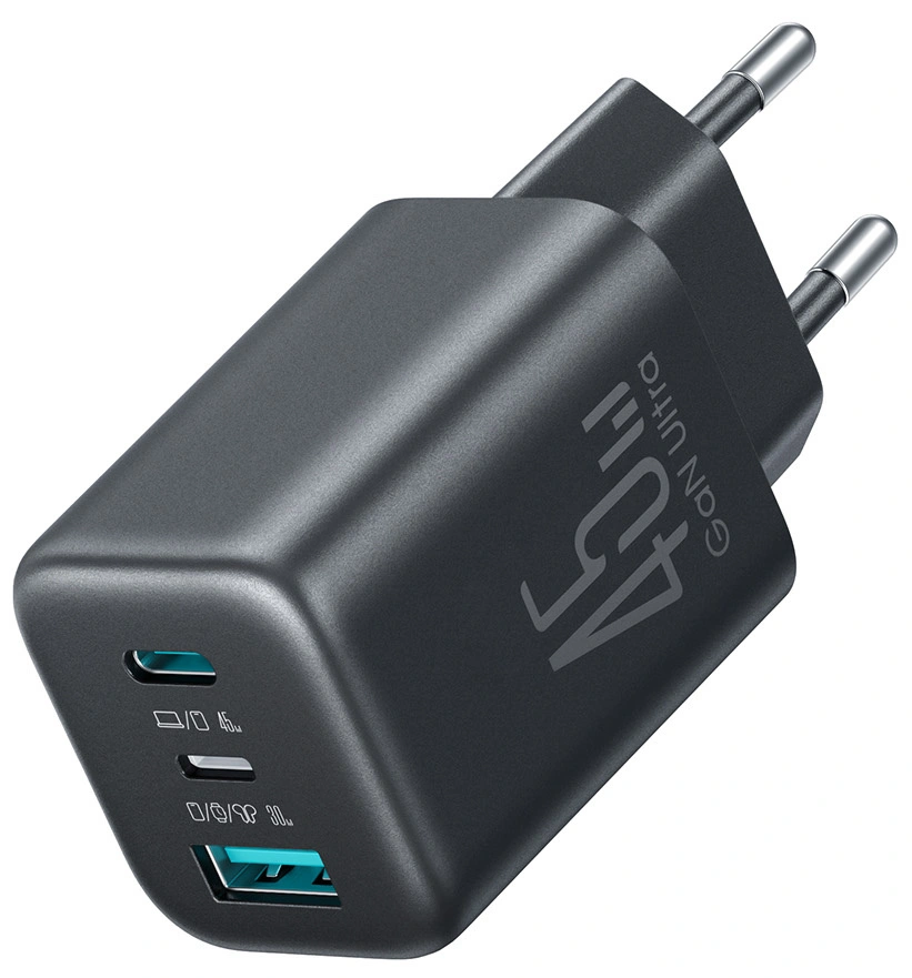 Joyroom JR-TO1 nettadapter, 45W, 3A, 1 x Lightning - 1 x USB-A - 1 x USB-C, svart