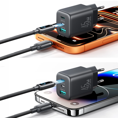 Joyroom JR-TO1 nettadapter, 45W, 3A, 1 x Lightning - 1 x USB-A - 1 x USB-C, svart