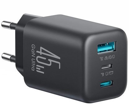 Joyroom JR-TO1 nettadapter, 45W, 3A, 1 x Lightning - 1 x USB-A - 1 x USB-C, svart