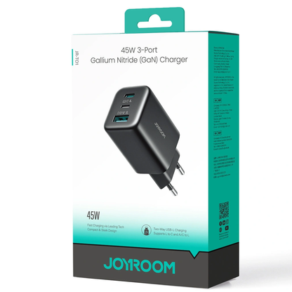 Joyroom JR-TO1 nettadapter, 45W, 3A, 1 x Lightning - 1 x USB-A - 1 x USB-C, svart