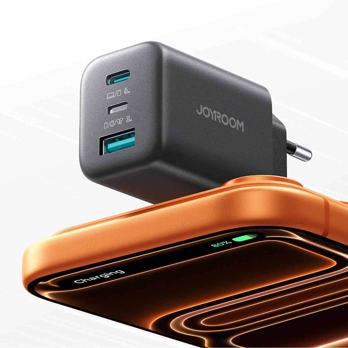 Joyroom JR-TO1 nettadapter, 45W, 3A, 1 x Lightning - 1 x USB-A - 1 x USB-C, svart