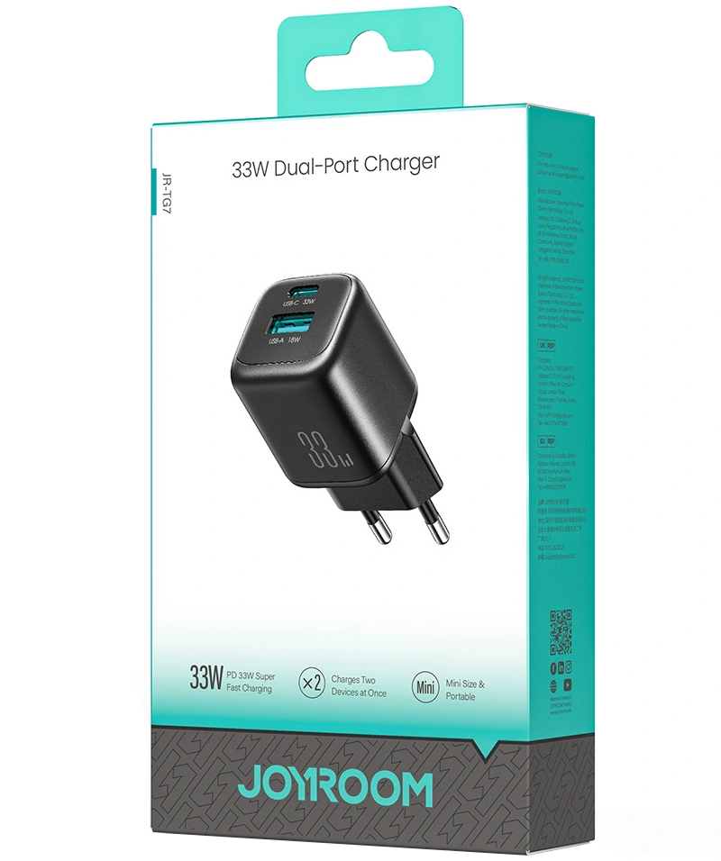Lader for nettverk Joyroom JR-TG7, 33W, 3A, 1 x USB-A - 1 x USB-C, Svart