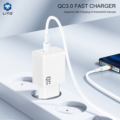 Lito LC08 nettverkslader, 18W, 3A, 1 x USB-A, Hvit