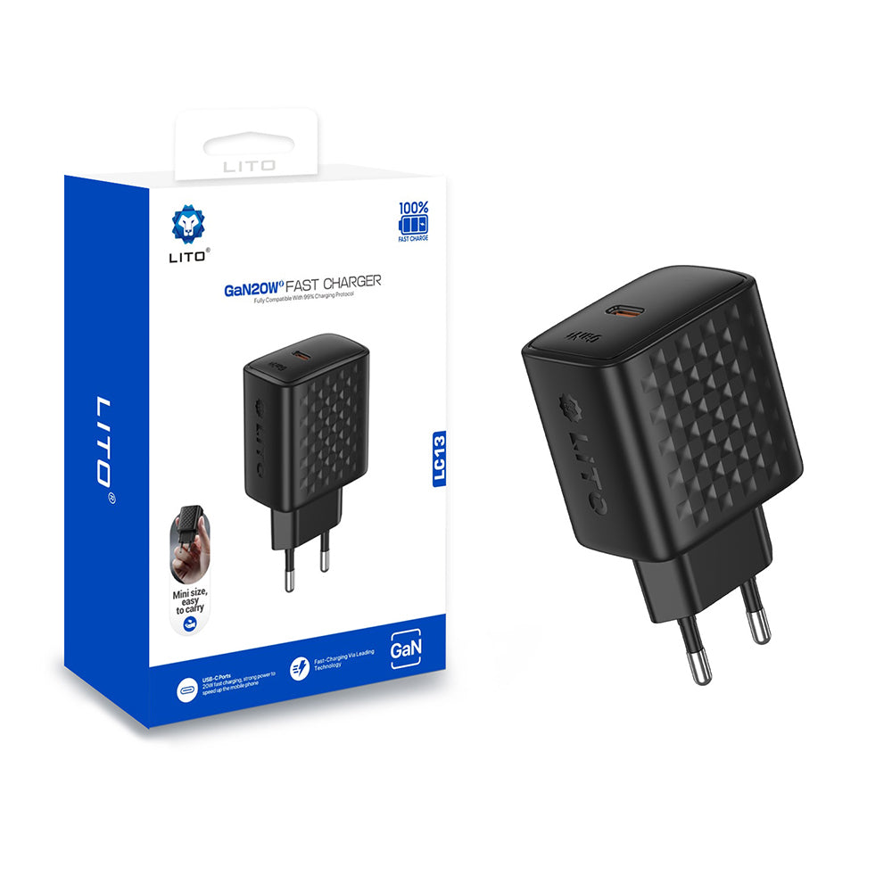 Lito LC13 Nettlader, 20W, 3A, 1 x USB-C, Svart