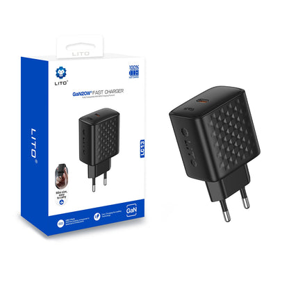 Lito LC13 Nettlader, 20W, 3A, 1 x USB-C, Svart