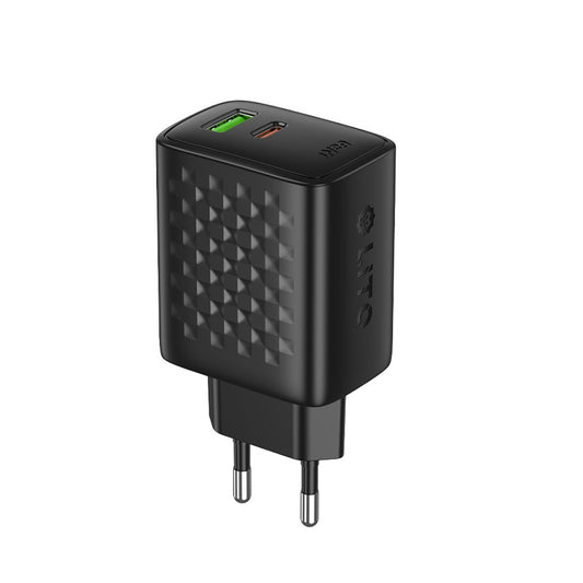 Lito LC24 nettverkslader, 65W, 3.25A, 1 x USB-A - 1 x USB-C, Svart