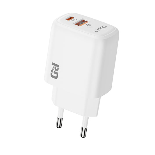 Lito LC28 Nettlader, 20W, 3A, 1 x USB-A - 1 x USB-C, Hvit