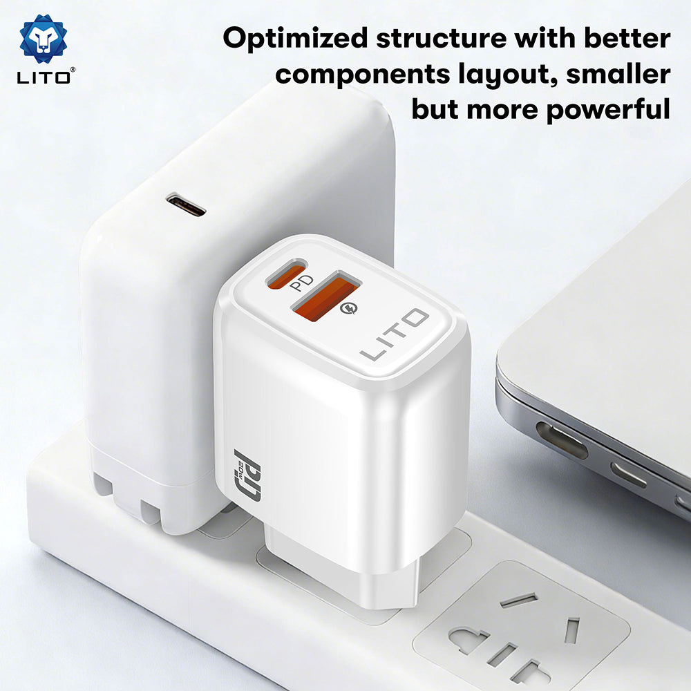 Lito LC28 Nettlader, 20W, 3A, 1 x USB-A - 1 x USB-C, Hvit