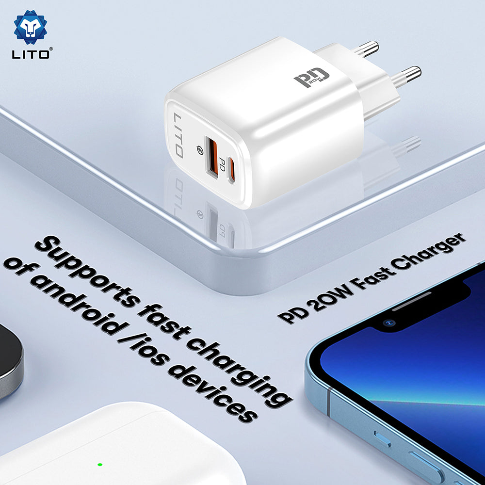 Lito LC28 Nettlader, 20W, 3A, 1 x USB-A - 1 x USB-C, Hvit