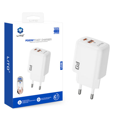 Lito LC28 Nettlader, 20W, 3A, 1 x USB-A - 1 x USB-C, Hvit