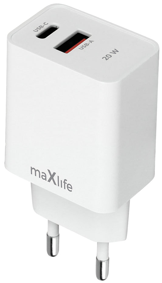 MaXlife MXTC-13-20AC Nettlader, 20W, 3A, 1 x USB-A - 1 x USB-C, Hvit