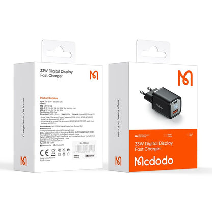 McDodo CH-1701 Graphite Display Nettlader, 33W, 3A, 1 x USB-A - 1 x USB-C, Svart