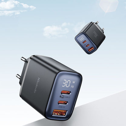 McDodo CH-2180 Nettlader Display, 30W, 3A, 1 x USB-A - 2 x USB-C, Svart