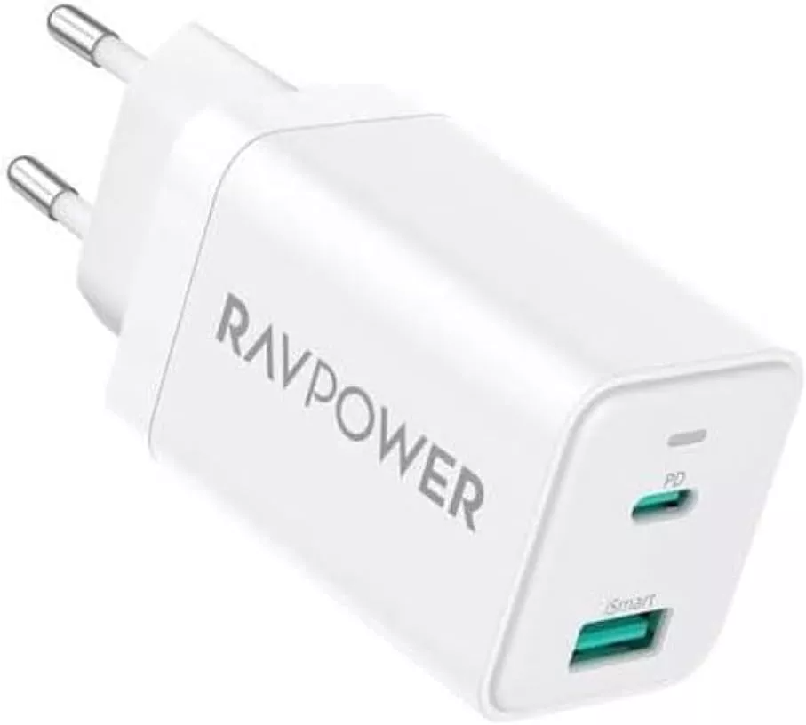 RavPower RP-PC171 nettadapter, 45W, 3A, 1 x USB-A - 1 x USB-C, hvit