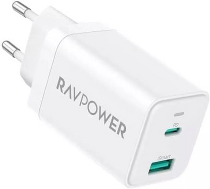RavPower RP-PC171 nettadapter, 45W, 3A, 1 x USB-A - 1 x USB-C, hvit