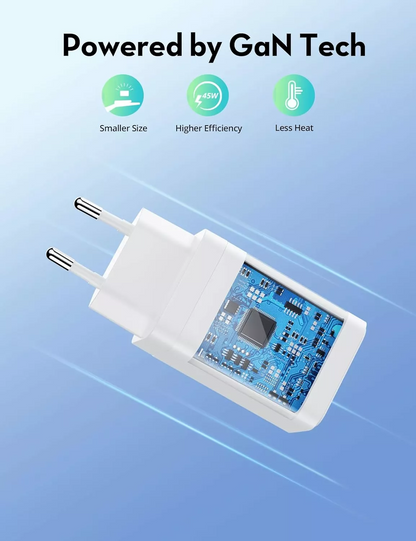 RavPower RP-PC171 nettadapter, 45W, 3A, 1 x USB-A - 1 x USB-C, hvit