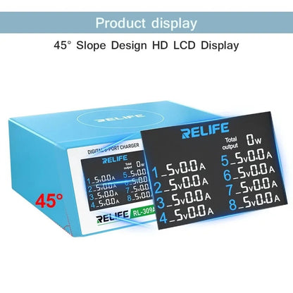 Ladestasjon Relife RL-309A, 100W, 4,5A, 2 x USB-C - 6 x USB-A, blå 