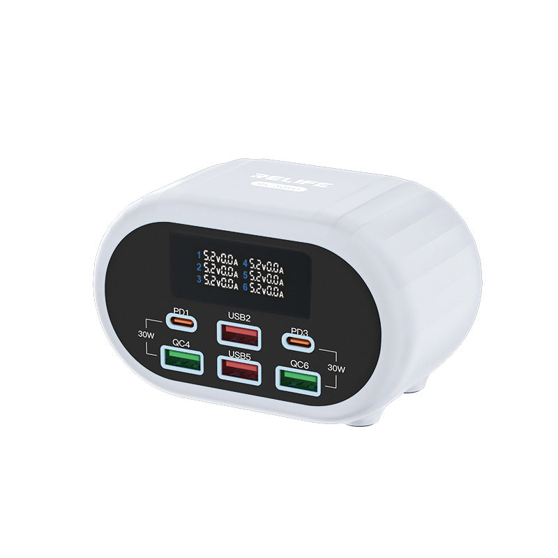 Ladestasjon Relife RL-309U, 72W, 5A, 2 x USB-C - 4 x USB-A, Sølv 