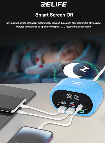 Relife RL-309U Ladestasjon, 72W, 5A, 2 x USB-C - 4 x USB-A, Blå