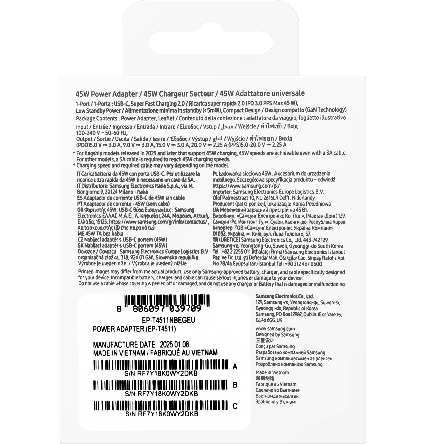 Samsung Nettlader, 45W, 4.05A, 1 x USB-C, Svart EP-T4511NBEGEU