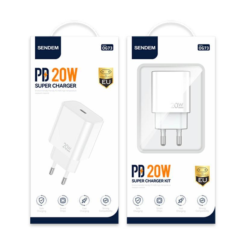 Nettlader Sendem OG73, 20W, 3A, 1 x USB-C, Hvit
