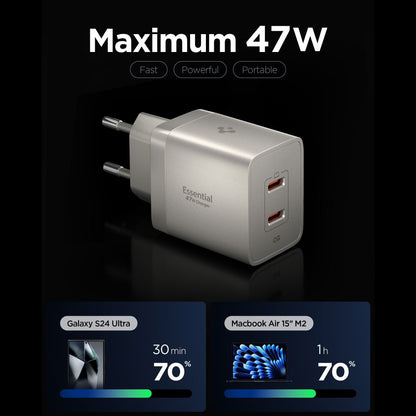Spigen EE472EU Essential nettadapter, 47W, 3A, 2 x USB-C, Titan grå ACH10451
