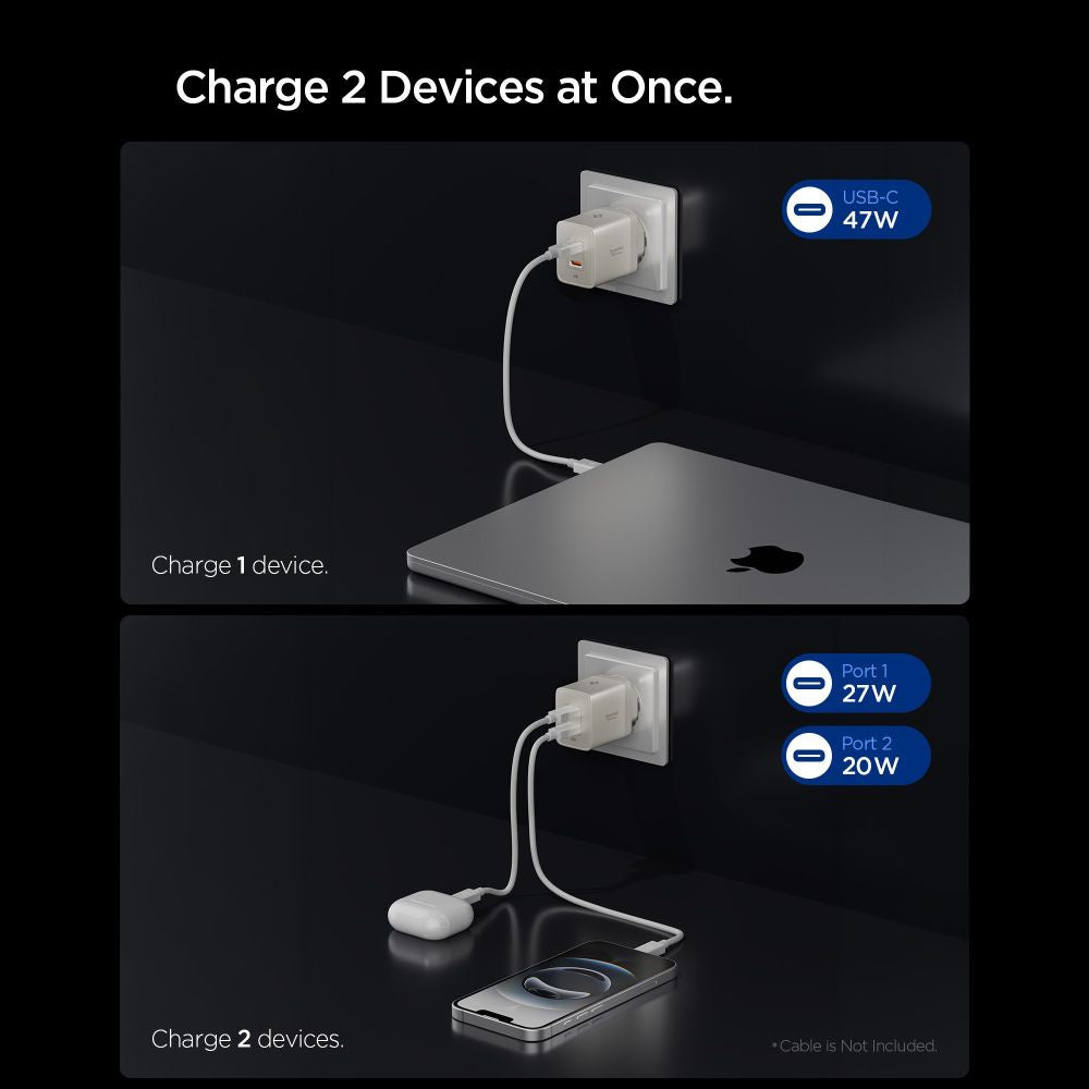 Spigen EE472EU Essential nettadapter, 47W, 3A, 2 x USB-C, Titan grå ACH10451