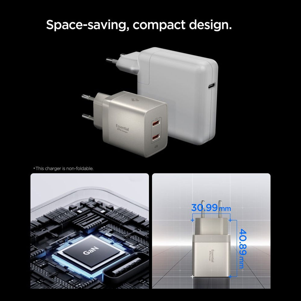 Spigen EE472EU Essential nettadapter, 47W, 3A, 2 x USB-C, Titan grå ACH10451