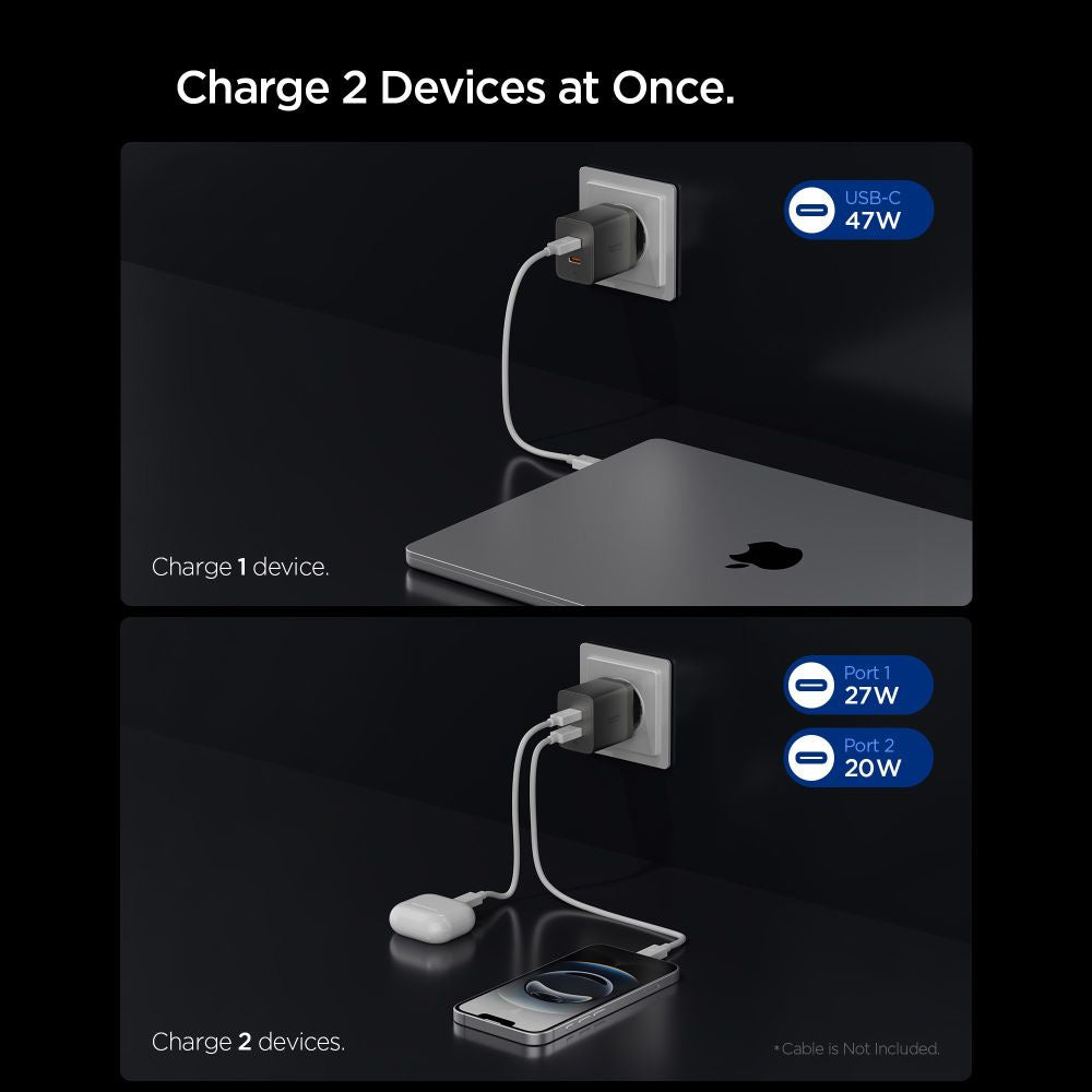 Spigen EE472EU Essential nettadapter, 47W, 3A, 2 x USB-C, grå ACH10450
