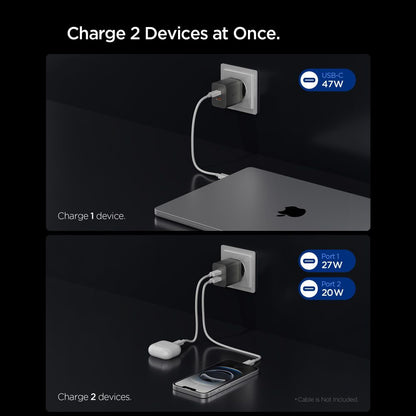 Spigen EE472EU Essential nettadapter, 47W, 3A, 2 x USB-C, grå ACH10450