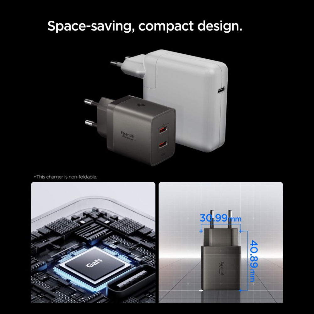 Spigen EE472EU Essential nettadapter, 47W, 3A, 2 x USB-C, grå ACH10450