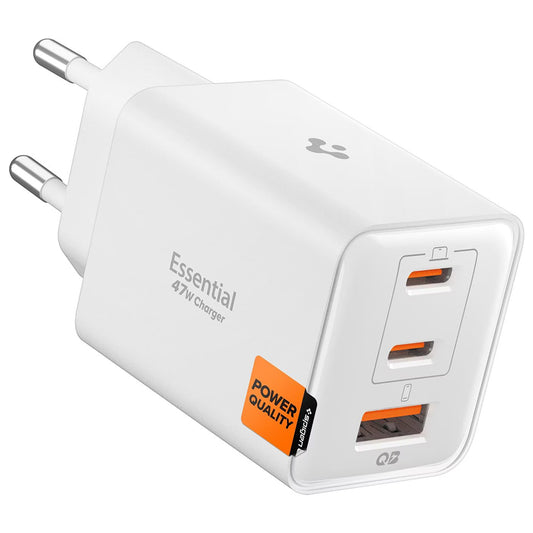 Spigen EE473EU Essential Nettlader, 47W, 3A, 1 x USB-A - 2 x USB-C, Hvit ACH09464