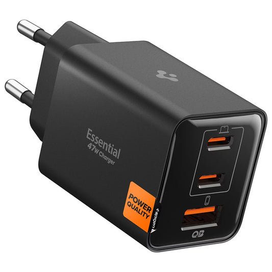 Spigen EE473EU Essential Nettlader, 47W, 3A, 1 x USB-A - 2 x USB-C, Svart ACH09465