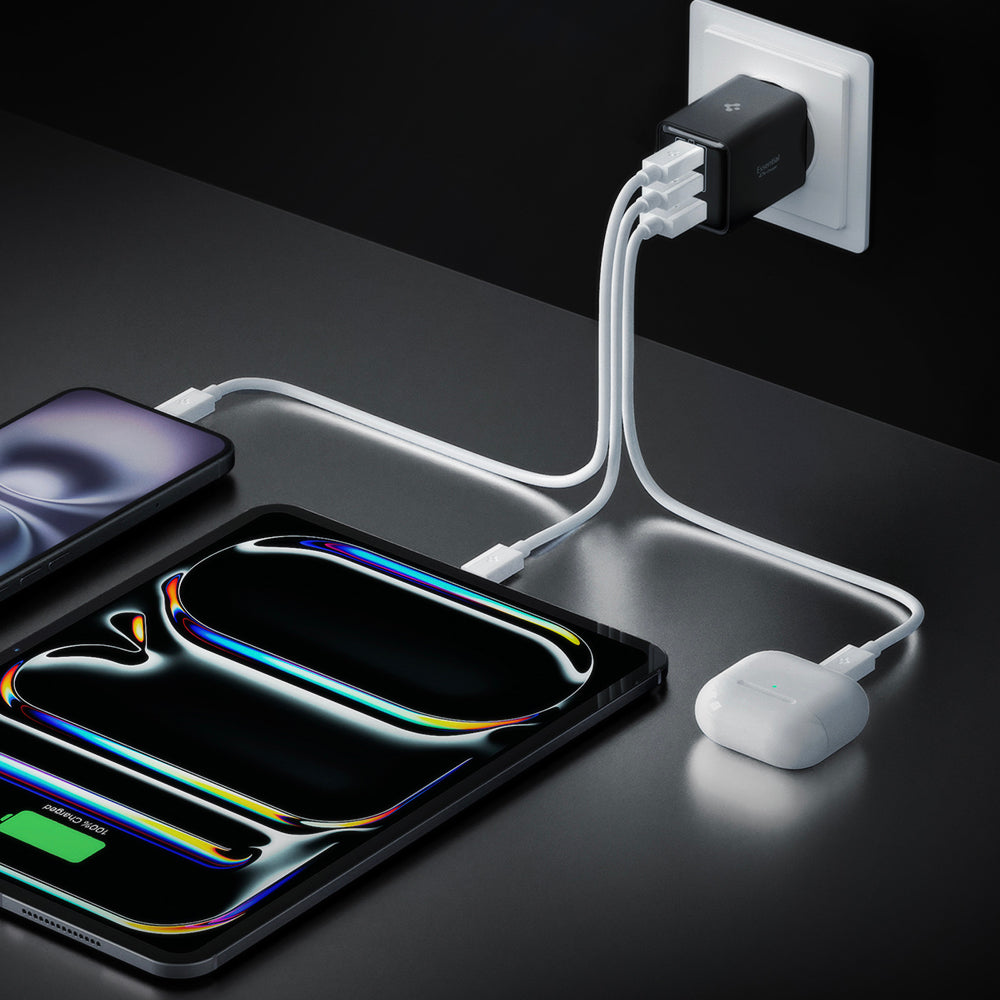 Spigen EE473EU Essential Nettlader, 47W, 3A, 1 x USB-A - 2 x USB-C, Svart ACH09465