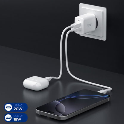 Spigen Essential Nettlader, 20W, 3A, 1 x USB-A - 1 x USB-C, Hvit ACH08704