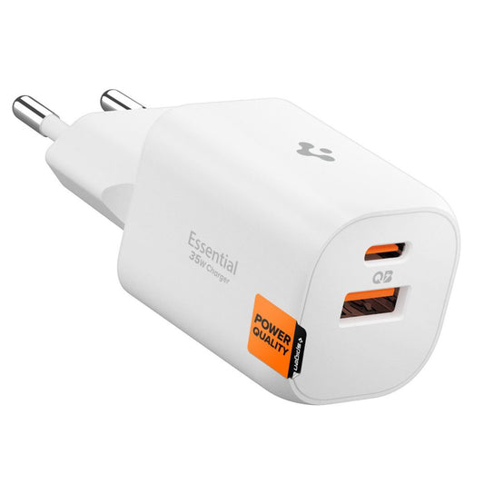 Spigen Essential Nettlader, 35W, 3A, 1 x USB-A - 1 x USB-C, Hvit