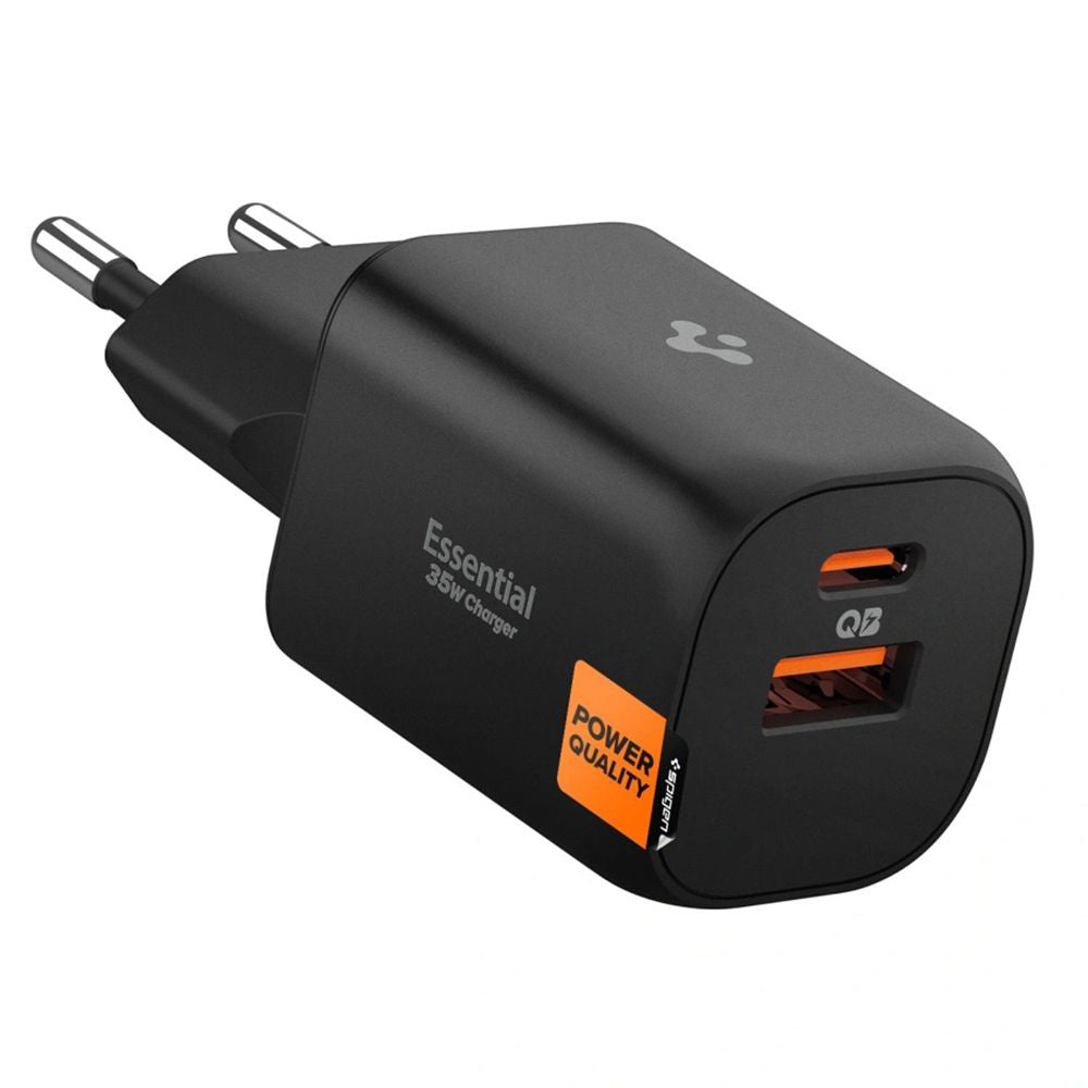 Spigen Essential Nettlader, 35W, 3A, 1 x USB-A - 1 x USB-C, Svart
