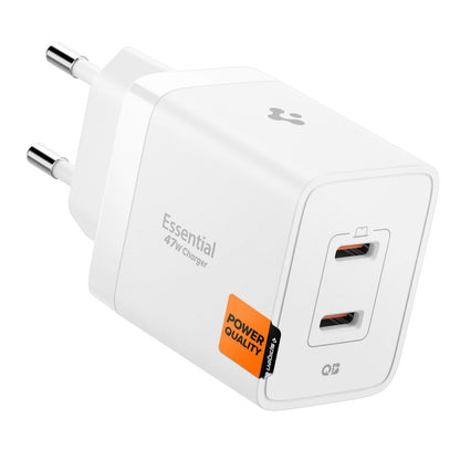 Spigen Essential Nettlader, 47W, 3A, 2 x USB-C, Hvit