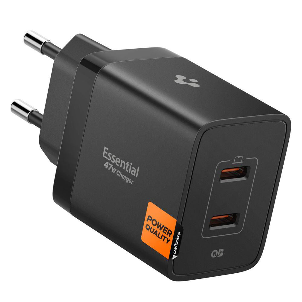 Spigen Essential Nettlader, 47W, 3A, 2 x USB-C, Svart