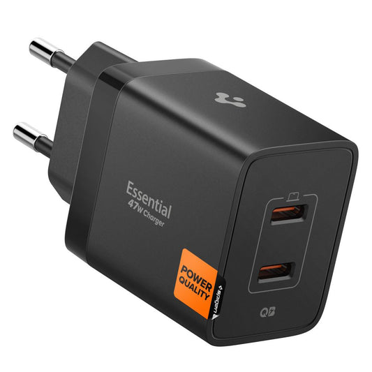 Spigen Essential Nettlader, 47W, 3A, 2 x USB-C, Svart