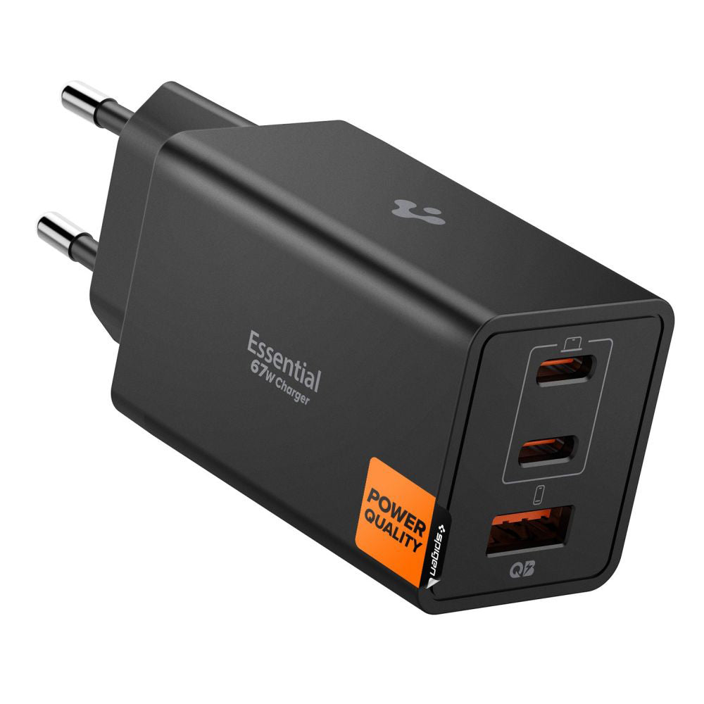 Spigen Essential Nettlader, 67W, 3.25A, 1 x USB-A - 2 x USB-C, Svart