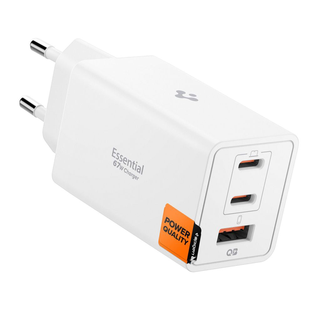 Spigen Essential Nettlader, 67W, 3.25A, 1 x USB-A - 2 x USB-C, Hvit ACH08710