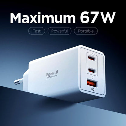 Spigen Essential Nettlader, 67W, 3.25A, 1 x USB-A - 2 x USB-C, Hvit ACH08710