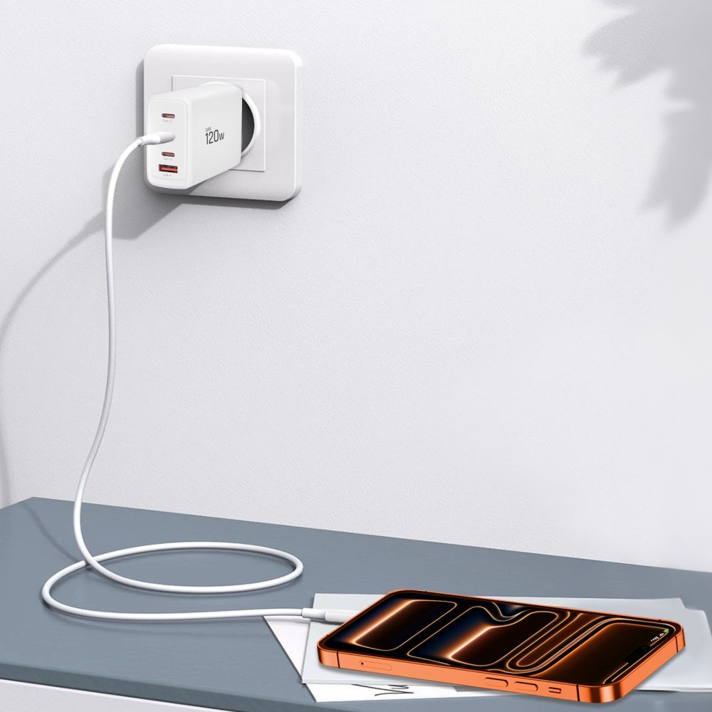 Nettlader Tech-Protect NC120W-GAN, 120W, 5A, 1 x USB-A - 3 x USB-C, Hvit