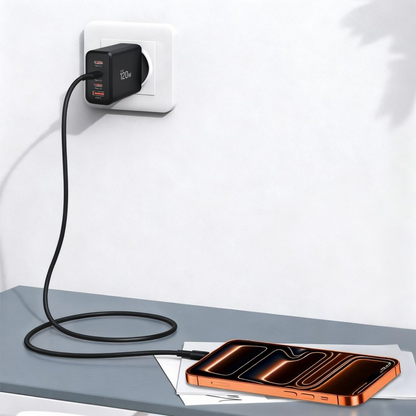 Nettlader Tech-Protect NC120W-GAN, 120W, 5A, 1 x USB-A - 3 x USB-C, Svart