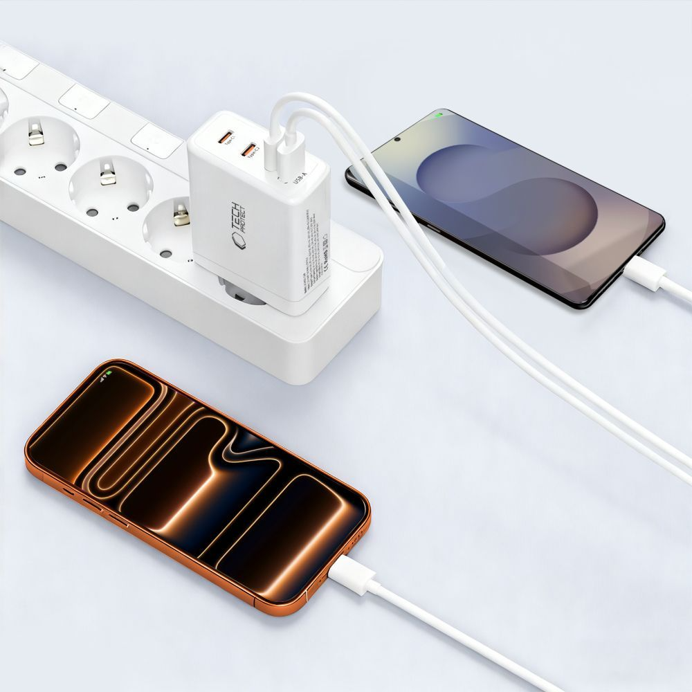 Nettlader Tech-Protect NC140W-GAN, 140W, 5A, 1 x USB-A - 3 x USB-C, Hvit