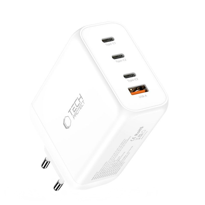 Nettlader Tech-Protect NC200W-GAN, 200W, 5A, 1 x USB-A - 3 x USB-C, Hvit