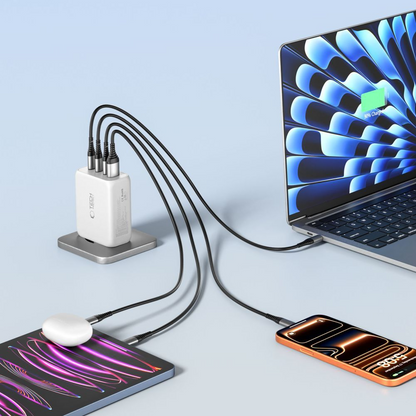 Nettlader Tech-Protect NC200W-GAN, 200W, 5A, 1 x USB-A - 3 x USB-C, Hvit