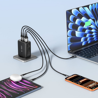 Nettlader Tech-Protect NC200W-GAN, 200W, 5A, 1 x USB-A - 3 x USB-C, Svart
